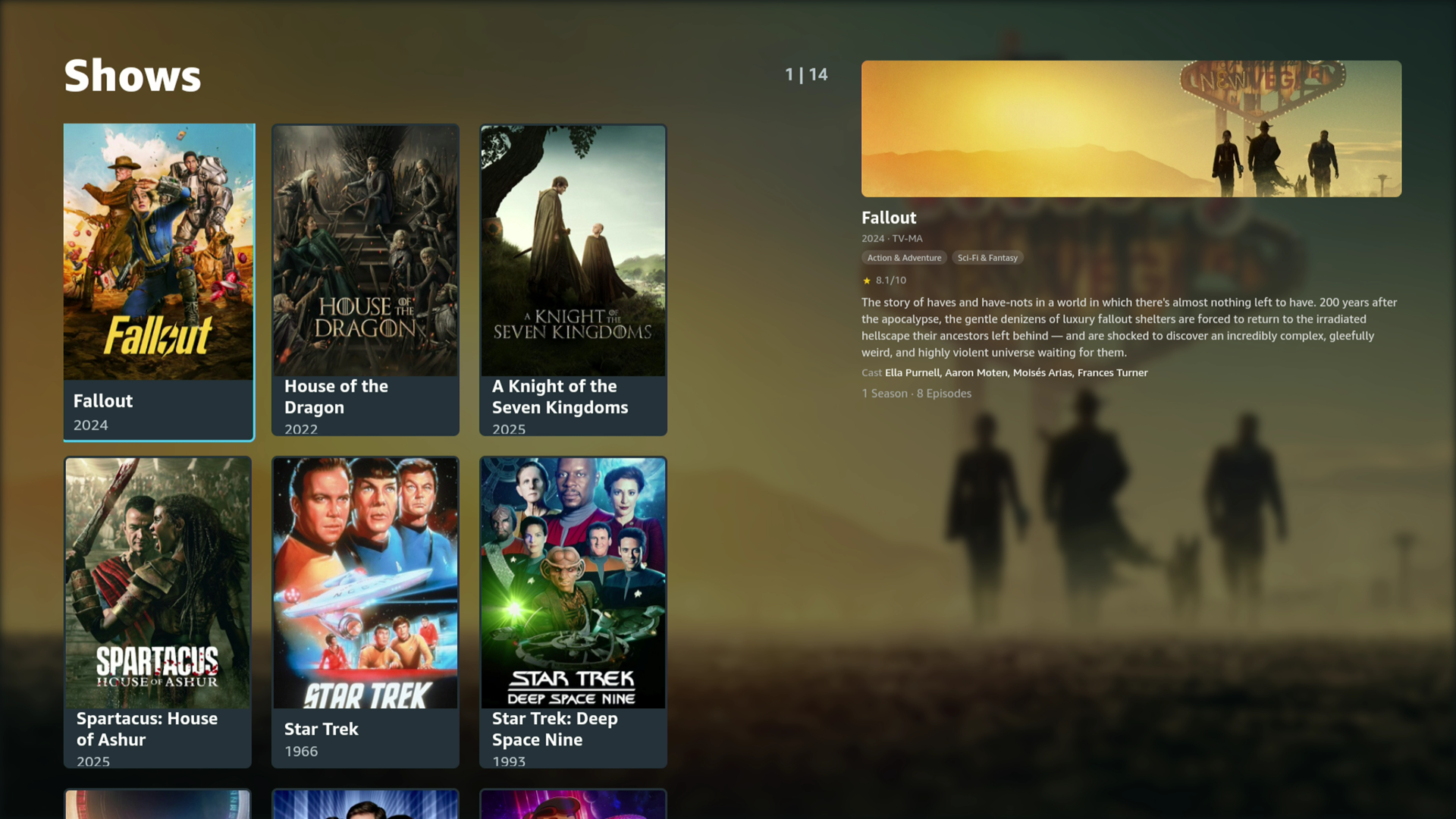 Astra TV shows library grid