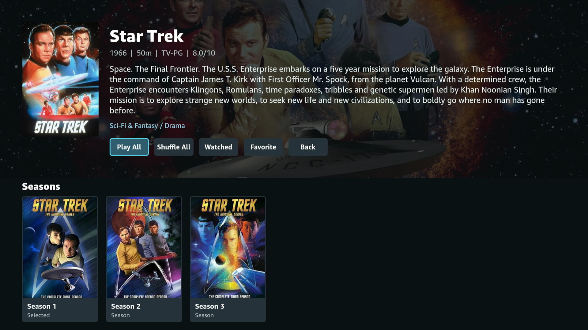 Astra series detail page with seasons